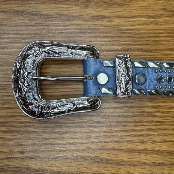 Kippys cowgirl glitter light blue leather rhinestone belt, 32 - Picture 3 of 7